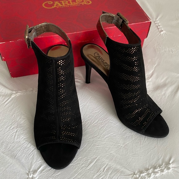 Carlos Santana Women's Ankle Strap Open Toe Black Suede High Heels - Size 6. - Picture 4 of 12
